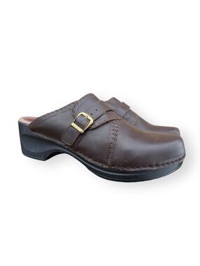 Sanita Brown Buckle Leather Mule Clog Strap Slip on Shoes EU 42 US 11